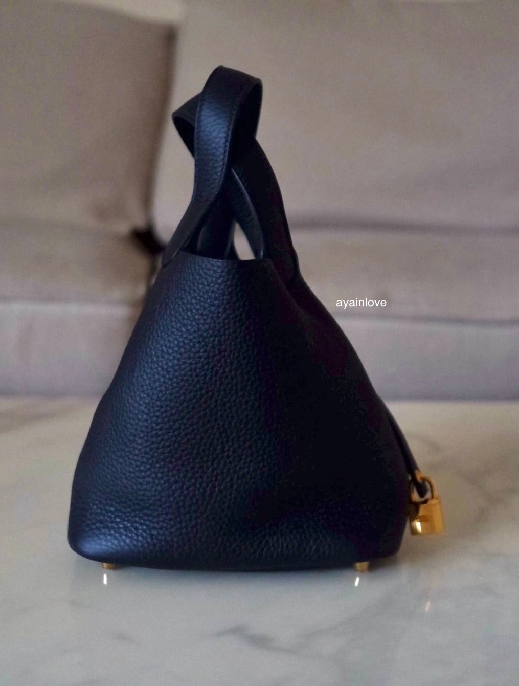 HERMES Picotin Lock 18 Caban Dark Blue Black Taurillion Clemence Gold Hardware K Stamp