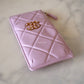 CHANEL 21S Pink Lilac Rose Clair 19 Phone Pouch Card Holder Gold Hardware