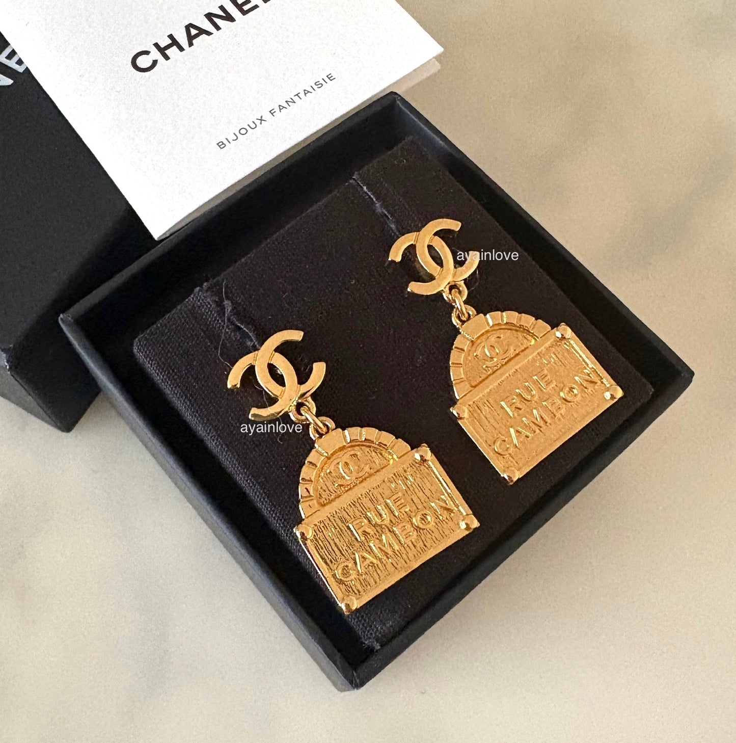 CHANEL 22A Rue Cambon CC Logo Drop Earrings Gold Hardware