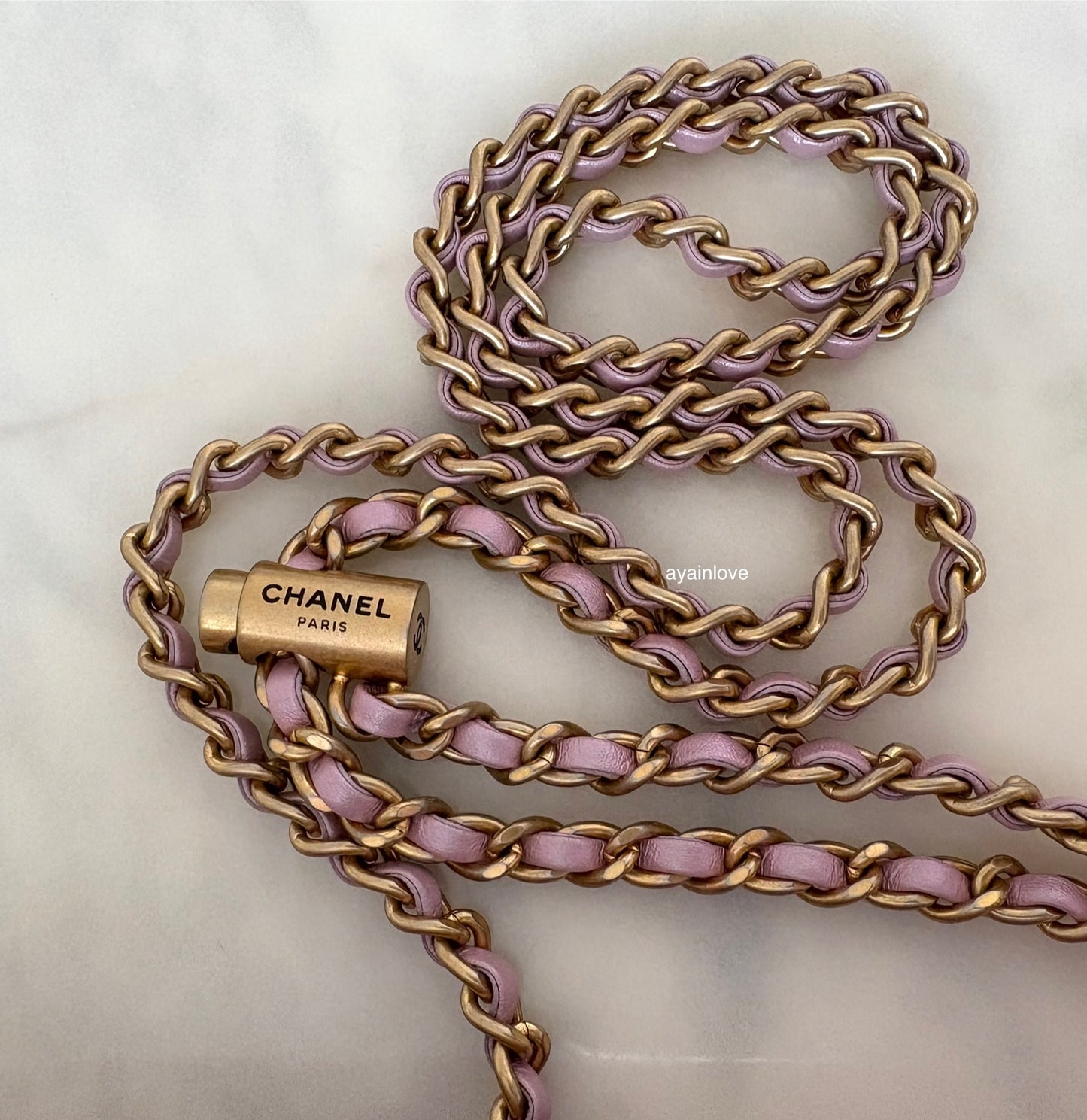 CHANEL 21K Iridescent Pink Caviar My Perfect Square Mini Flap Bag Gold Hardware