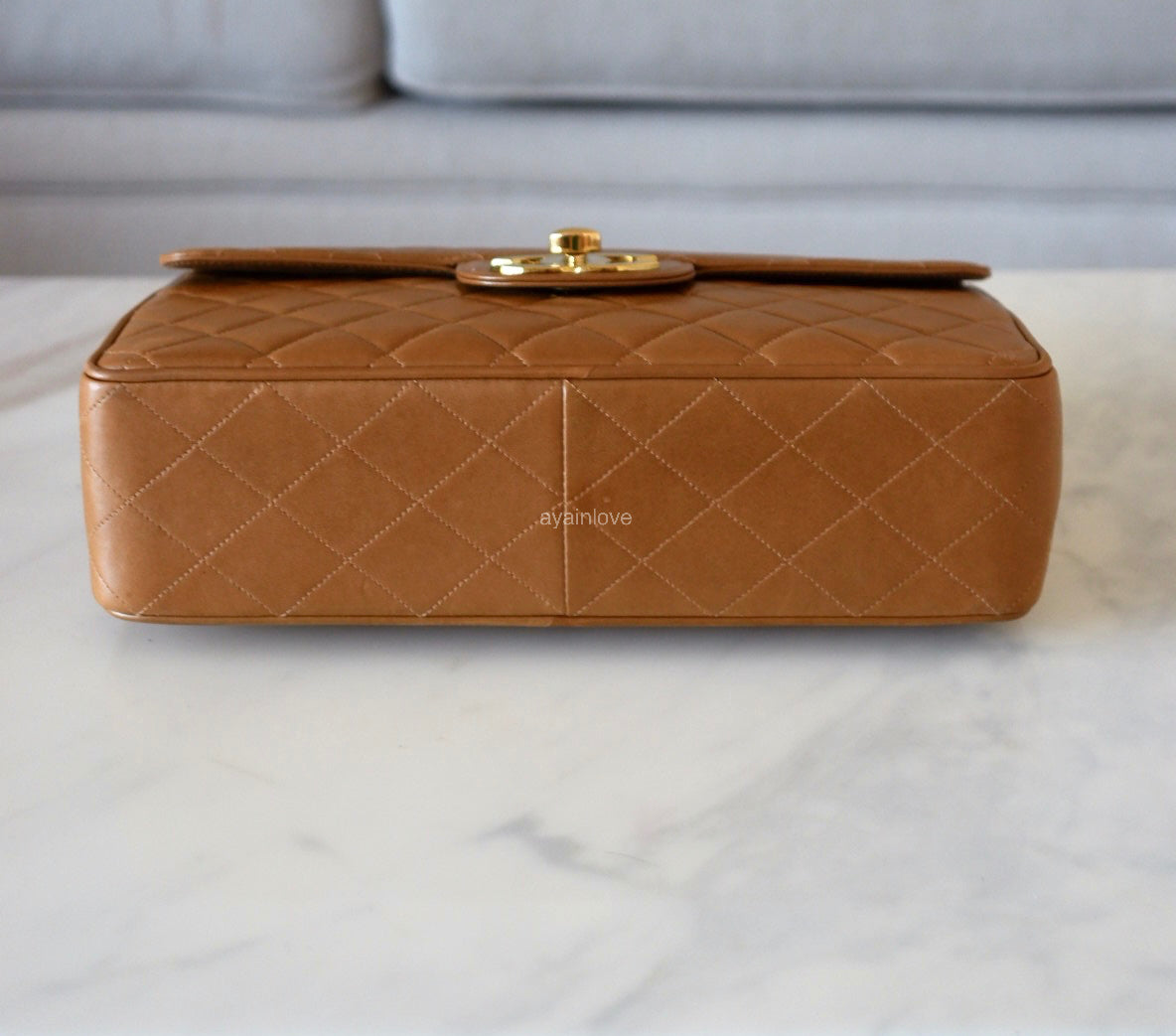 CHANEL Vintage Dark Beige Quilted Jumbo Classic Single Flap Oversized CC Bag 24KT Gold Plated Hardware Series 3