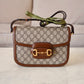Gucci Horsebit 1955 Medium Brown GG Supreme Monogram Bag Gold Hardware