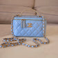 CHANEL 22S Pick Me Up Blue Caviar Top Handle Script Vanity Gold Hardware