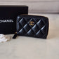 CHANEL Black Lamb Skin Zip Card Holder Gold Hardware