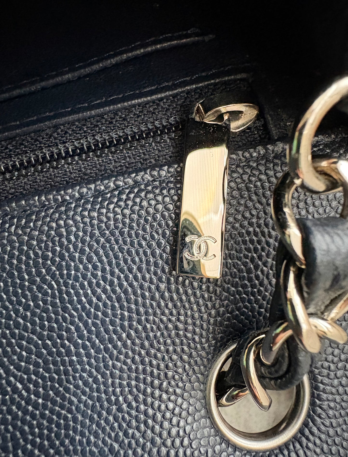 CHANEL 18B Navy Blue Caviar Quilted Rectangular Mini Flap Bag Silver Hardware