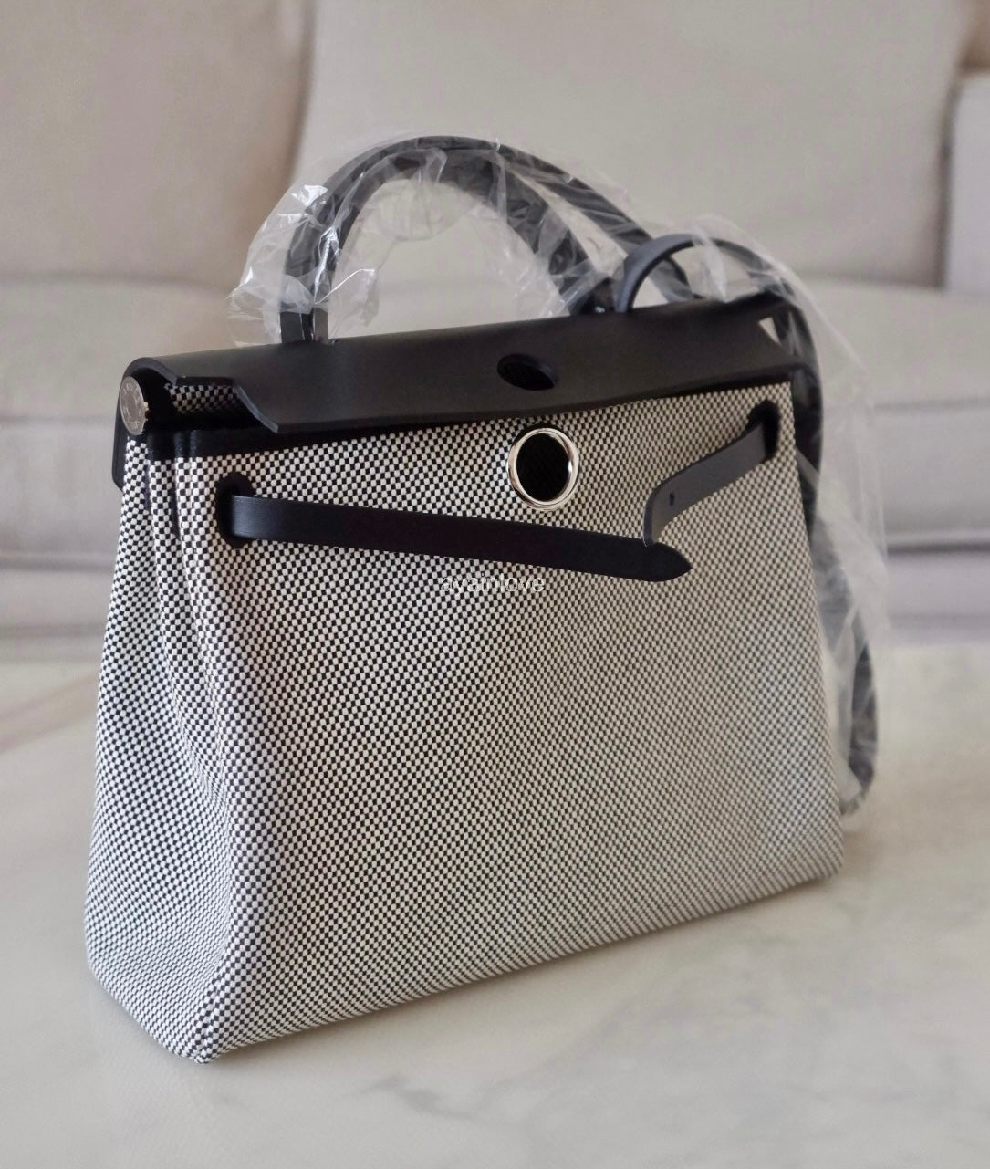 HERMES Herbag Zip 31 Vache Hunter Ecru Noir Palladium Hardware U Stamp