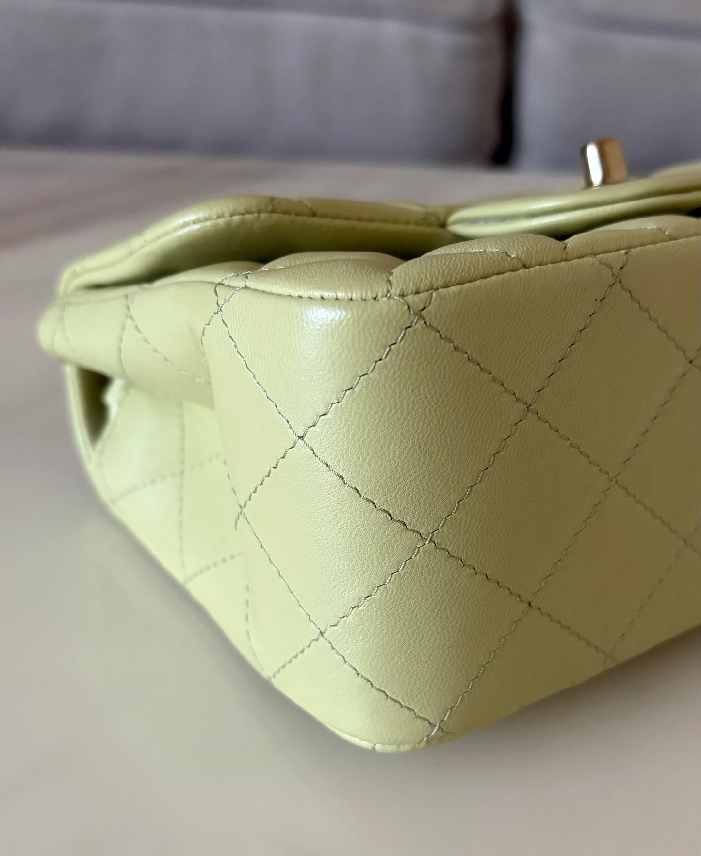 CHANEL 23C Light Green Microchipped Classic Quilted Square Mini Flap Bag Light Gold Hardware