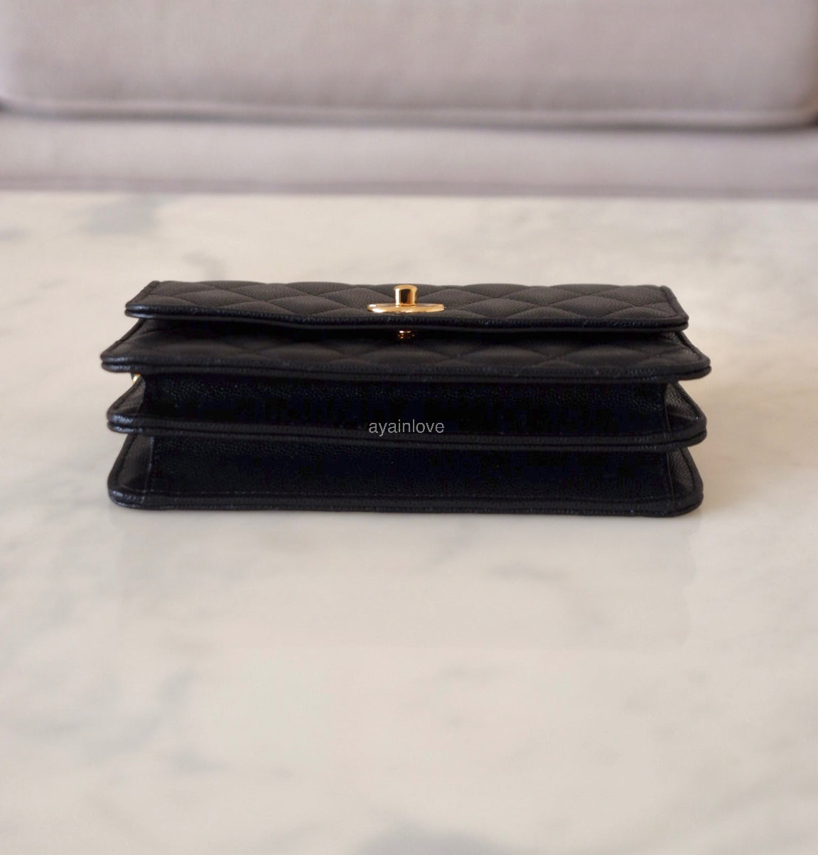 CHANEL 23S Black Caviar Wallet on Chain with Bag Charm Gold Hardware