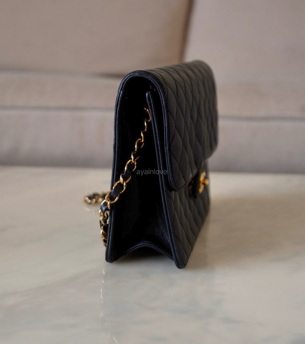 CHANEL Black Lambskin Turnlock Quilted Medium Half Flap Bag Gold Hardware