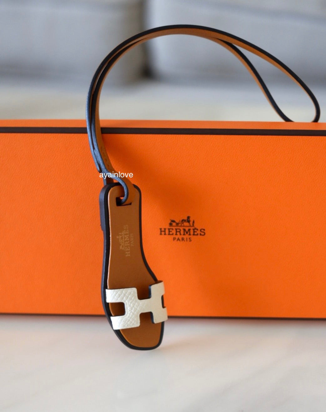 HERMES Nano Oran Sandal White Beige Nata Brown Bag Charm