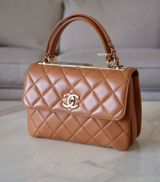 CHANEL Dark Beige Small Trendy Flap Bag Light Gold Hardware