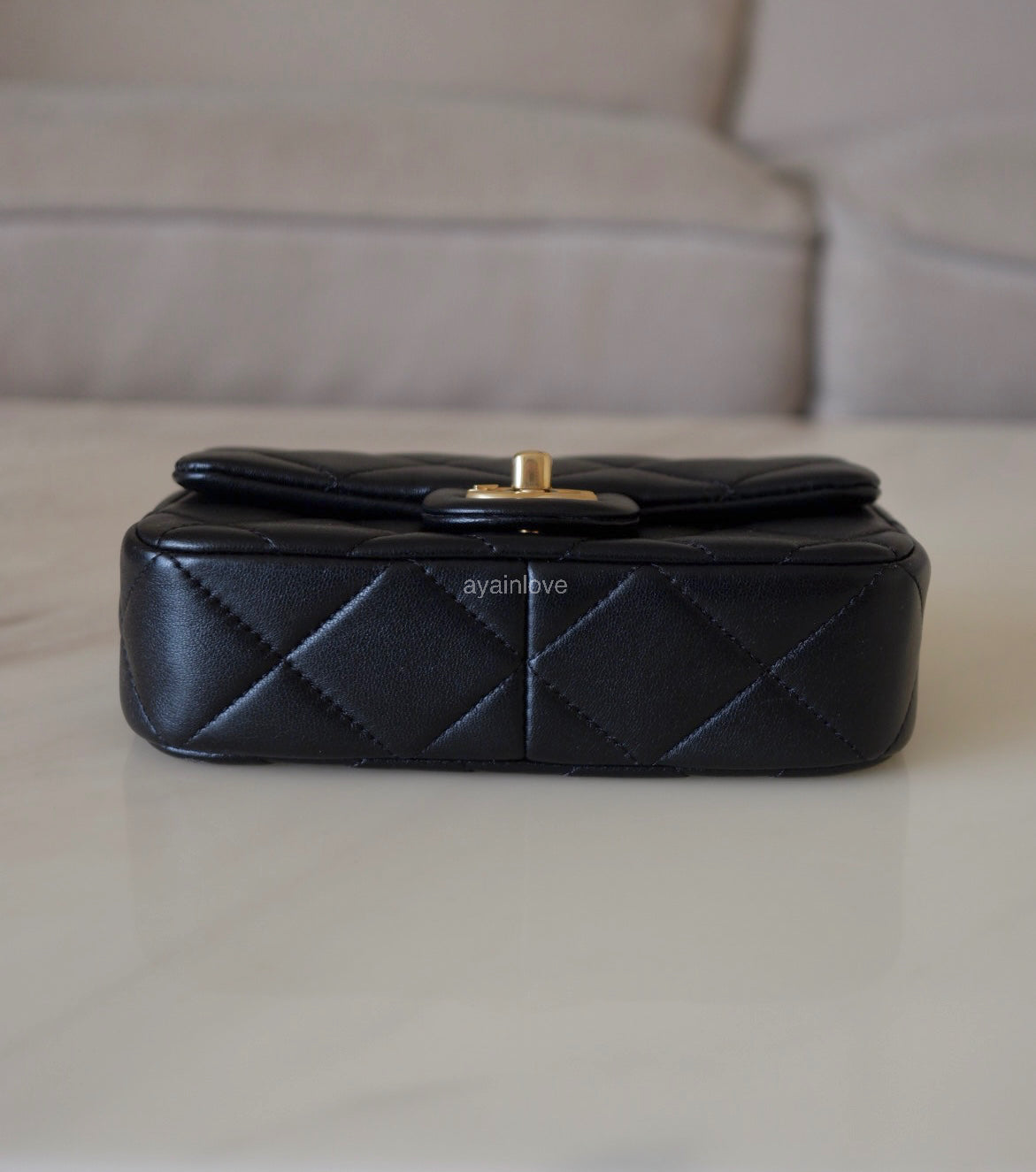 CHANEL 24S Black Lambskin Twin Pearls Quilted Mini Flap Bag Adjustable Gold Hardware