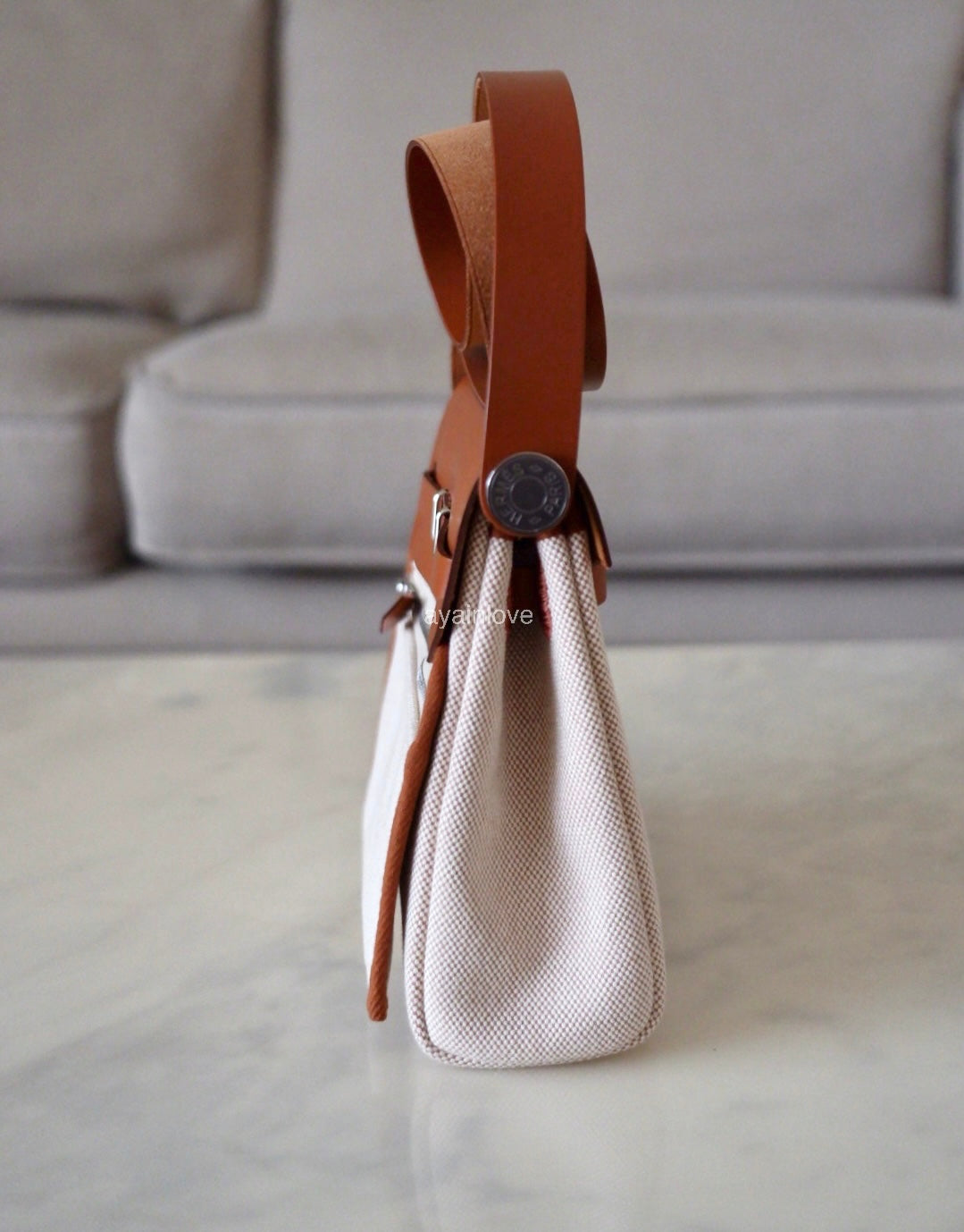 HERMES Herbag Mini Zip 20 Vache Hunter Ecru Beige/Fauve Palladium Hardware W Stamp