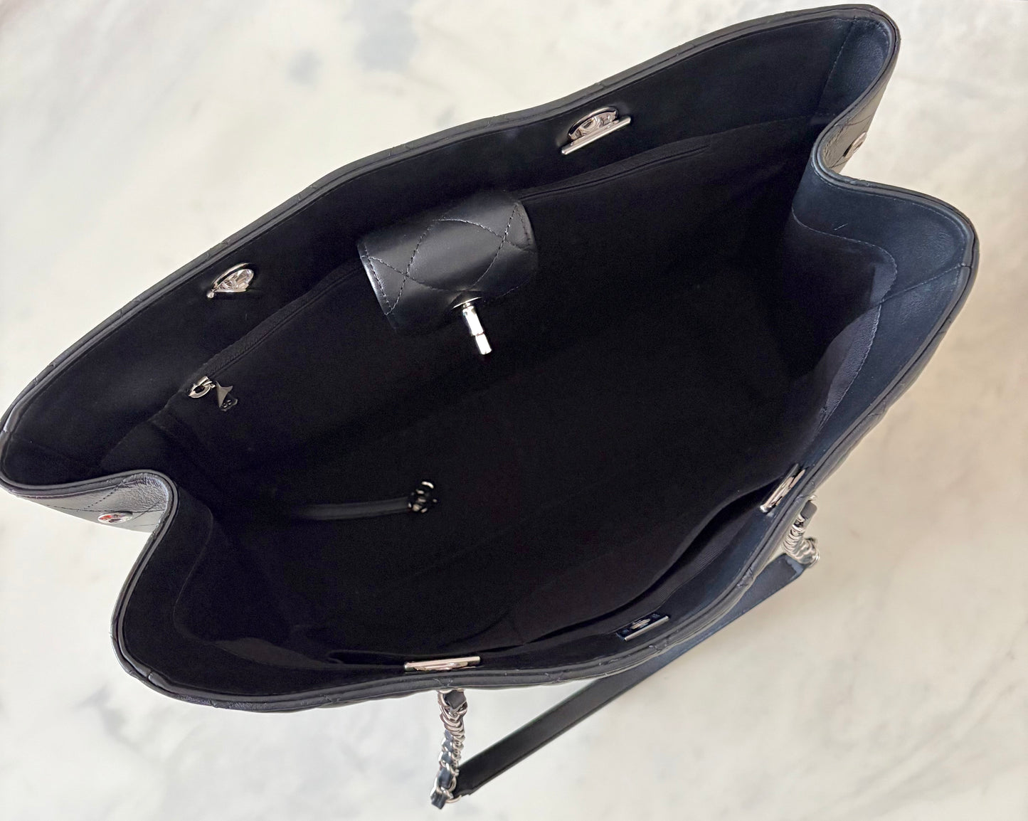 CHANEL Black Quilted Calfskin Tote Bag Classic CC Lock Silver Hardware