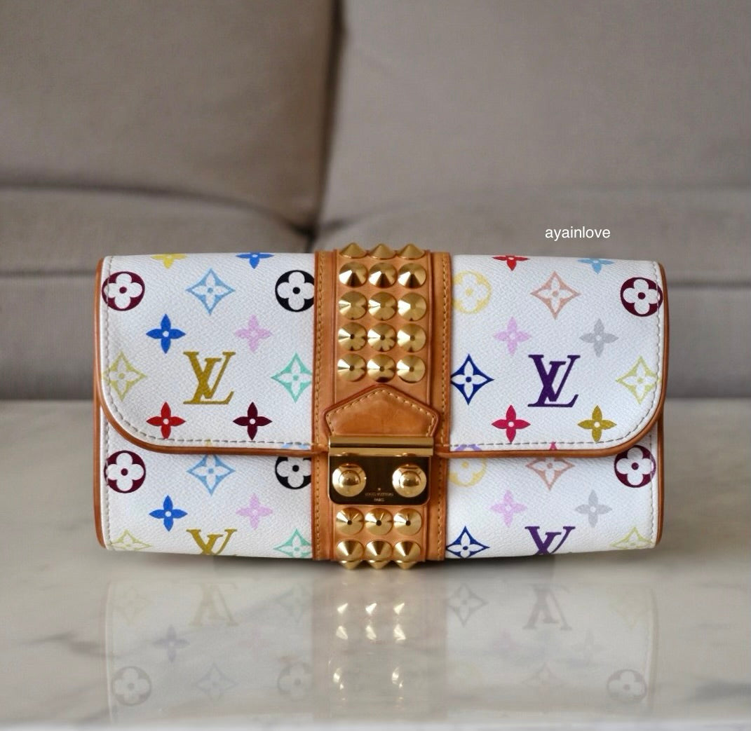 LOUIS VUITTON Courtney White Multicolour Murakami Clutch Bag Gold Hardware