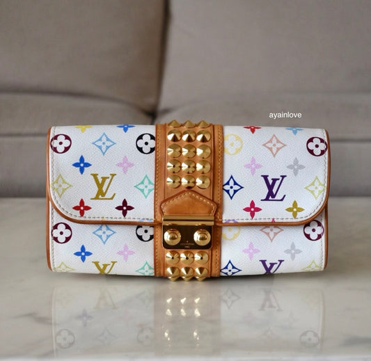 LOUIS VUITTON Courtney White Multicolour Murakami Clutch Bag Gold Hardware