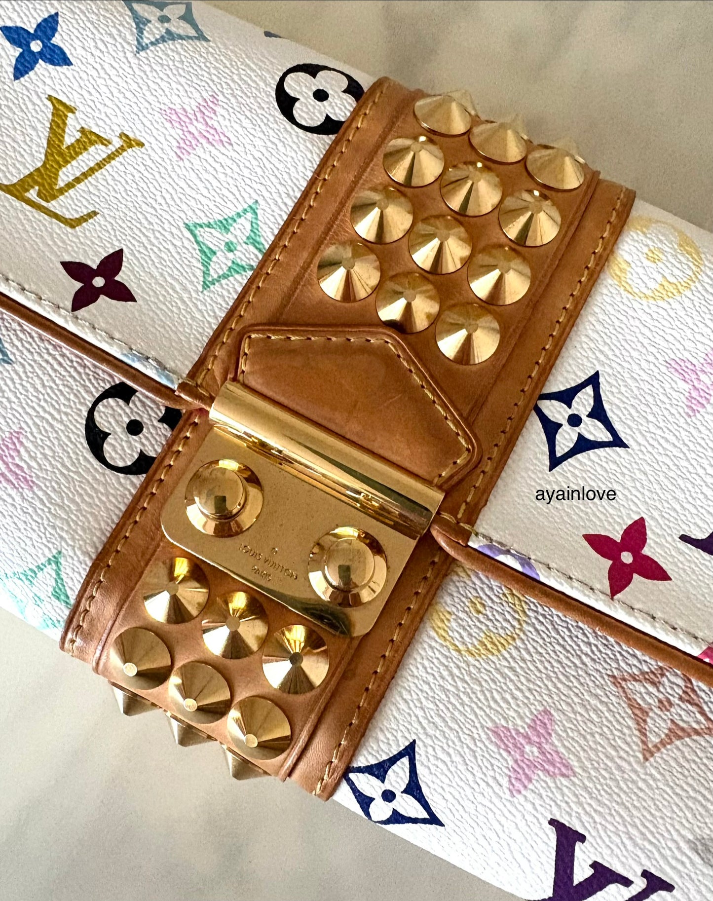 LOUIS VUITTON Courtney White Multicolour Murakami Clutch Bag Gold Hardware