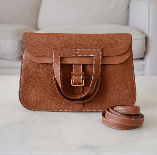 HERMES Halzan 31 Gold Clemence Gold Hardware D Stamp