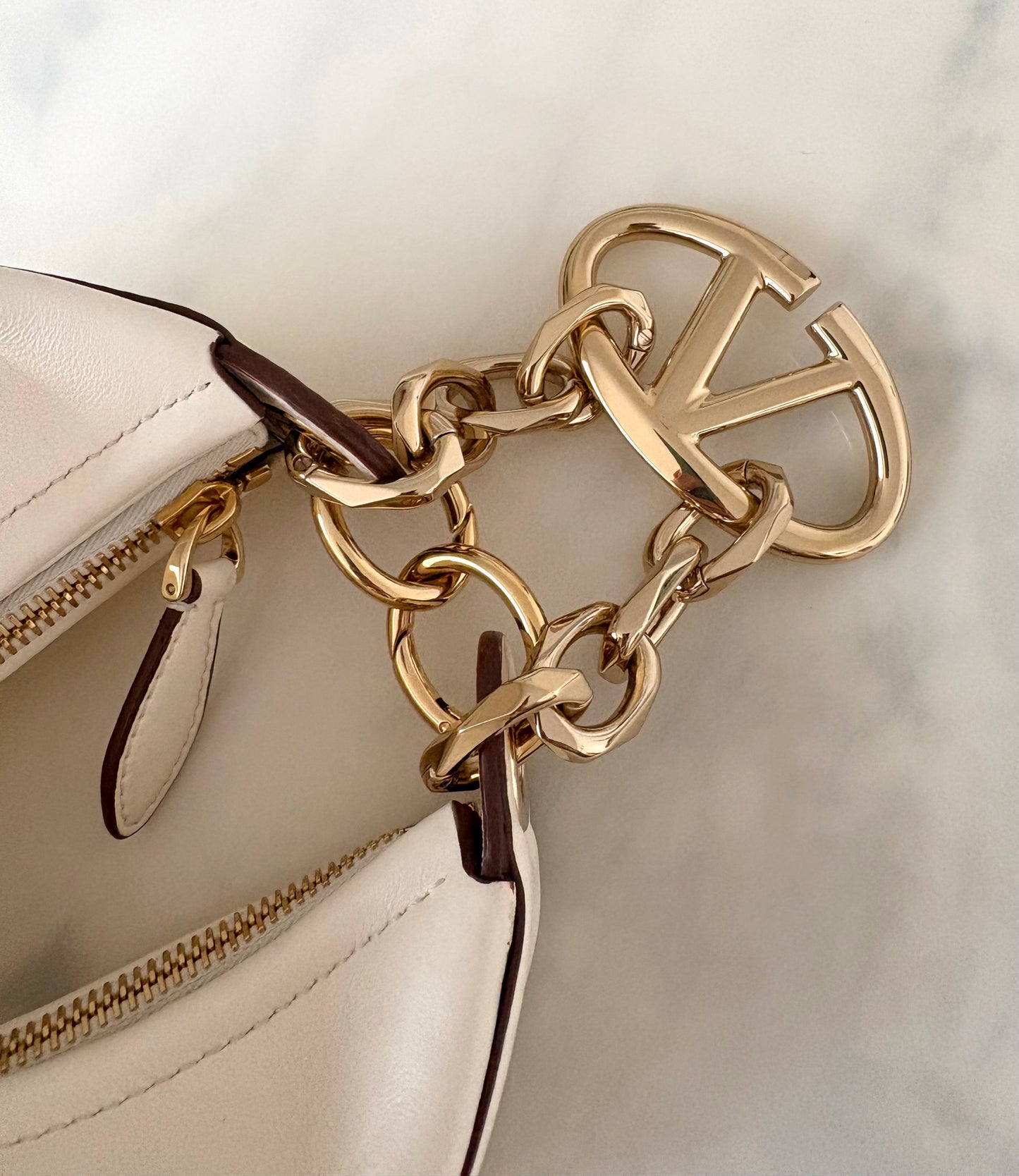 VALENTINO Vlogo Ivory Moon Zip Up Mini Hobo Bag Gold Hardware
