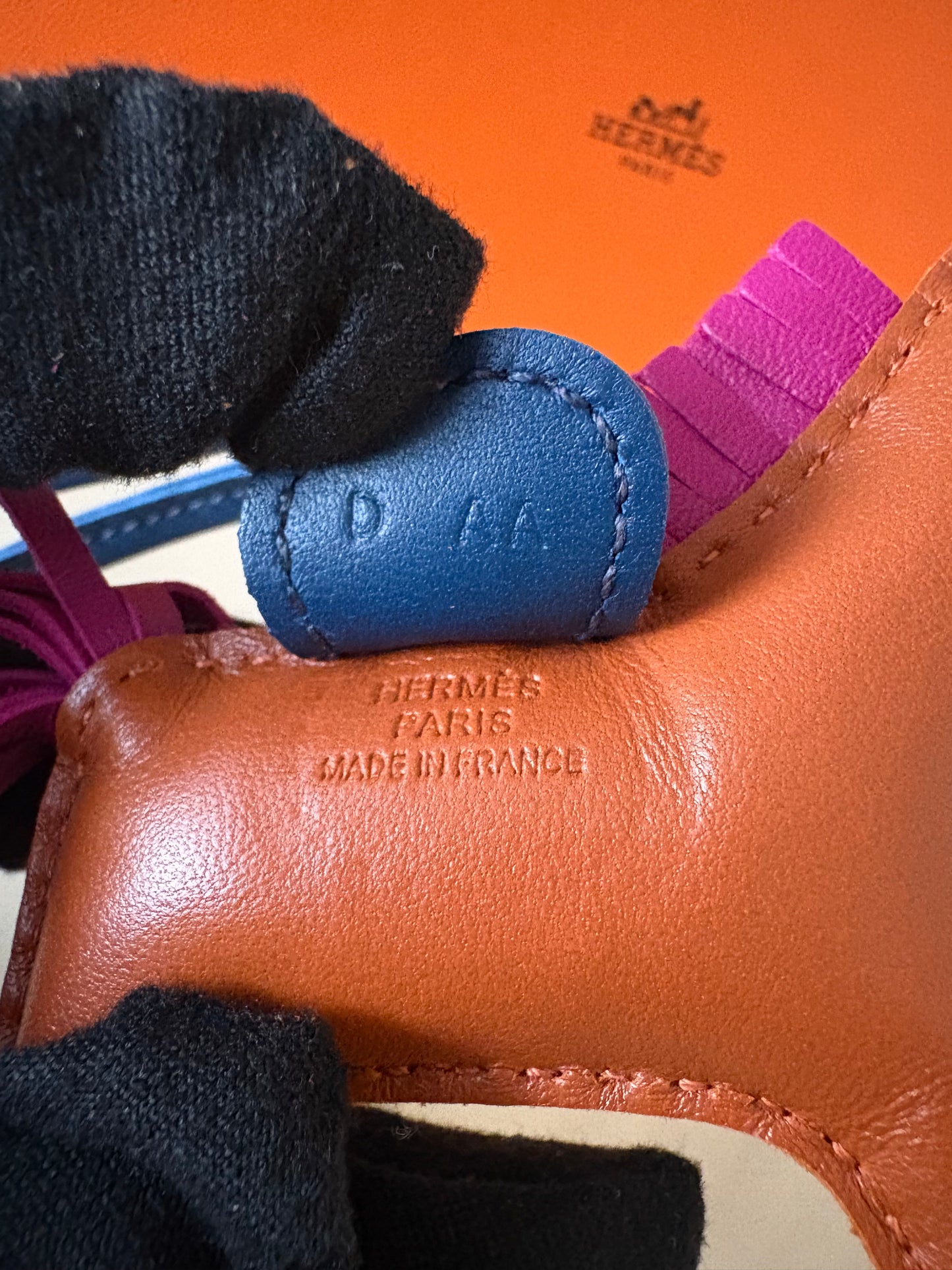 HERMES Rodeo PM Tricolour Pain D’epice/Rose Pourpre/Bleu de Malte Bag Charm