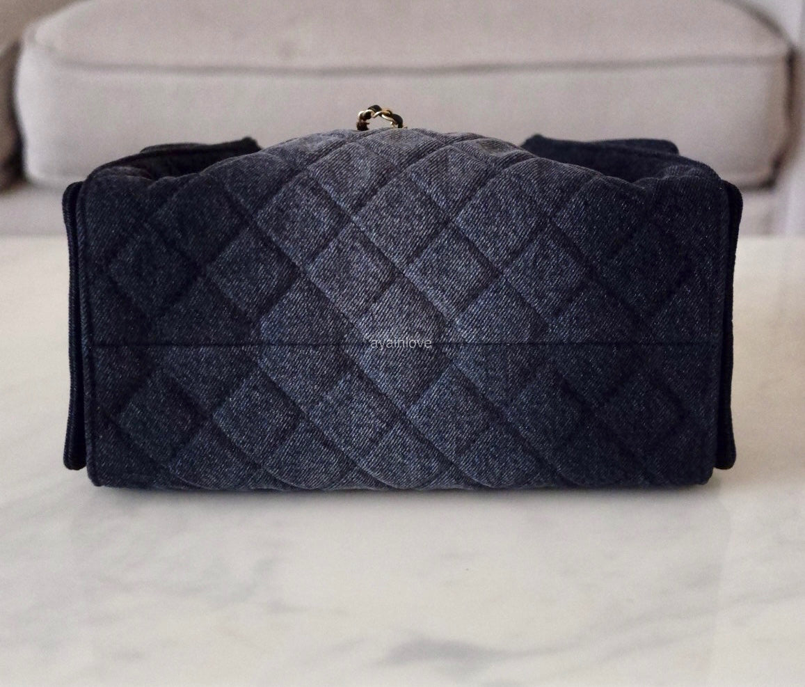 CHANEL 26P Black Washed Denim Small 25 Bag Gold Hardware