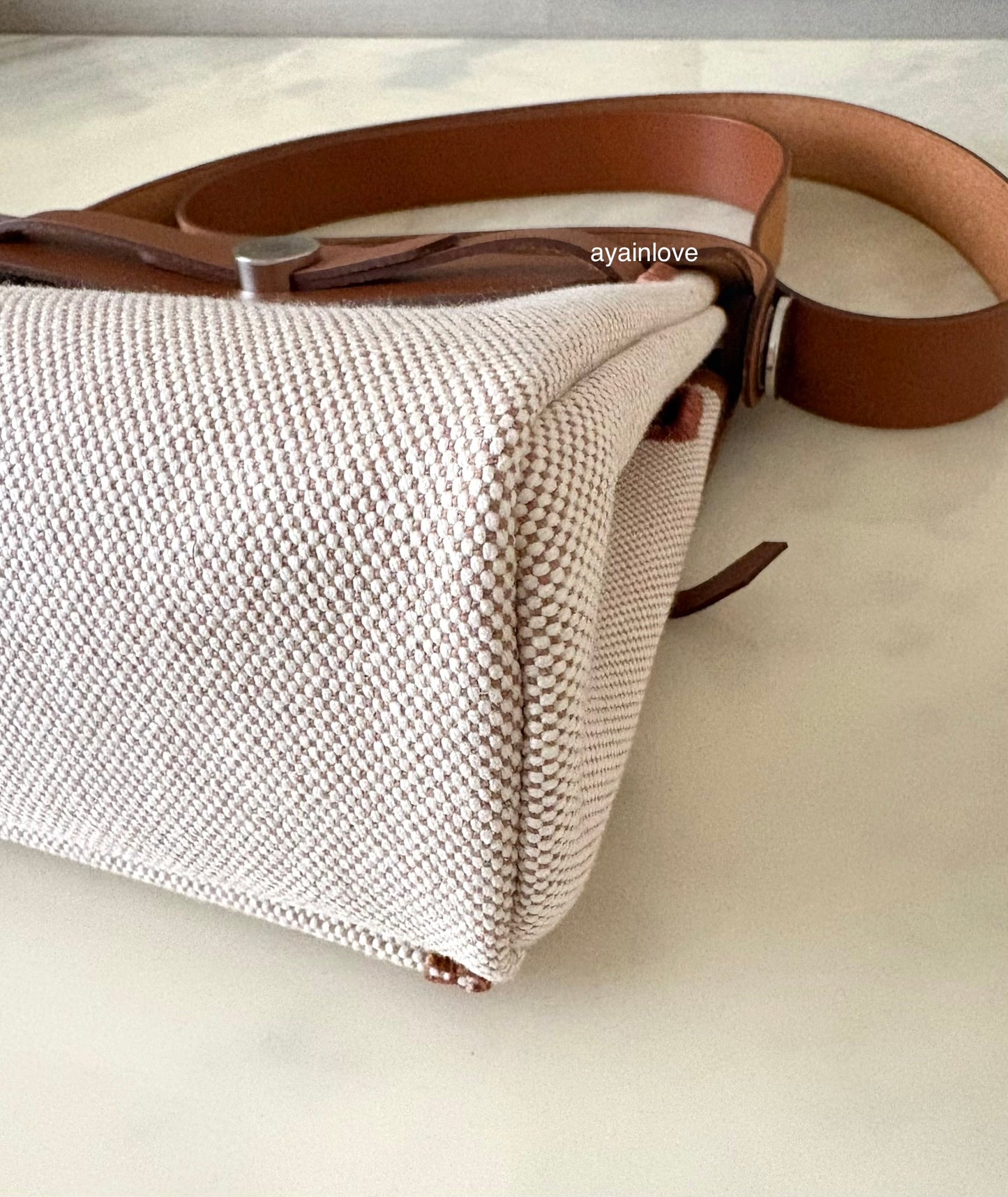 HERMES Herbag Mini Zip 20 Vache Hunter Ecru Beige/Fauve Palladium Hardware W Stamp