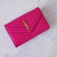 Yves Saint Laurent YSL Classic Cassandre Fuchsia Chevron Quilting Wallet on Chain Gold Hardware