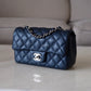 CHANEL 18B Navy Blue Caviar Quilted Rectangular Mini Flap Bag Silver Hardware