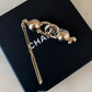 CHANEL 21A Hair Clip Pin Brooch Crystal Pearl CC Light Gold Hardware