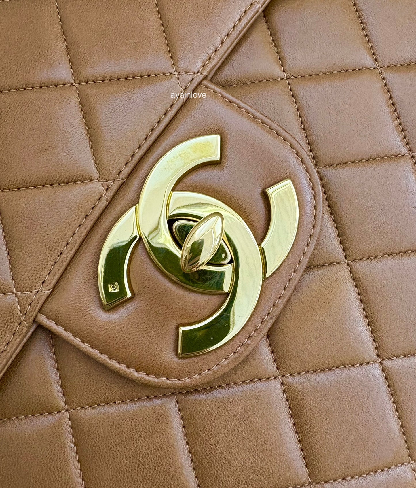 CHANEL Vintage Dark Beige Quilted Jumbo Classic Single Flap Oversized CC Bag 24KT Gold Plated Hardware Series 3