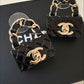 CHANEL 23C Black Classic Flap Handbag Stud Earrings Gold Hardware