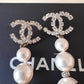 CHANEL 20P Pearl CC Crystal Drop Earrings Light Gold Hardware