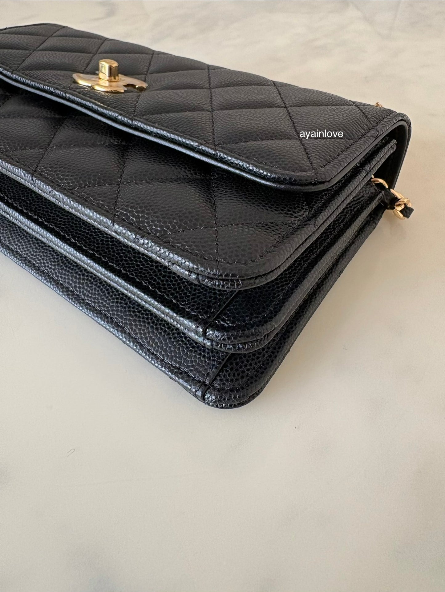 CHANEL 23S Black Caviar Wallet on Chain with Bag Charm Gold Hardware