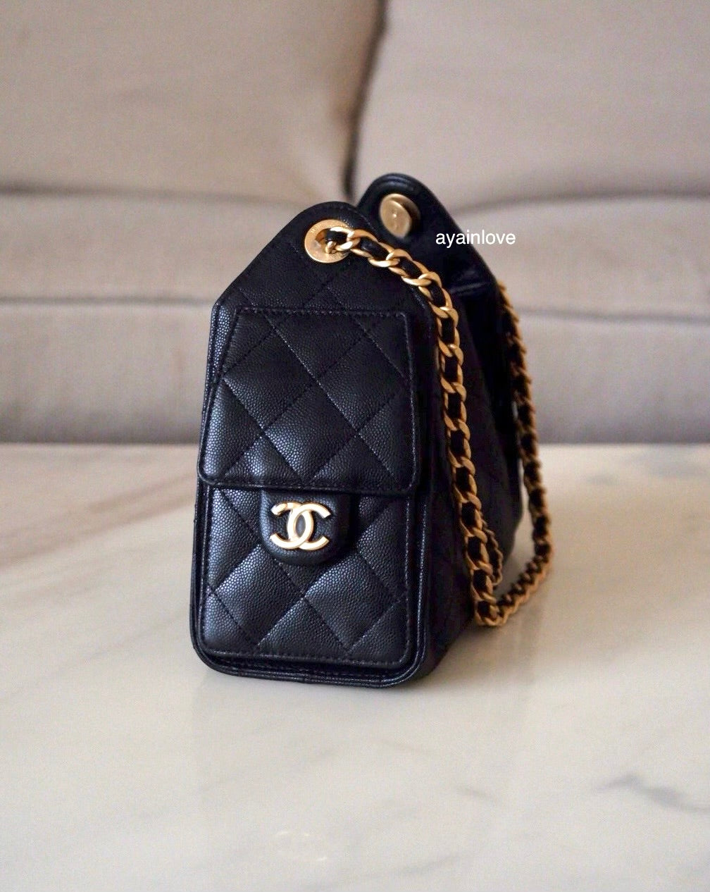 CHANEL 25 Mini Black Caviar Microchipped Bag Gold Hardware