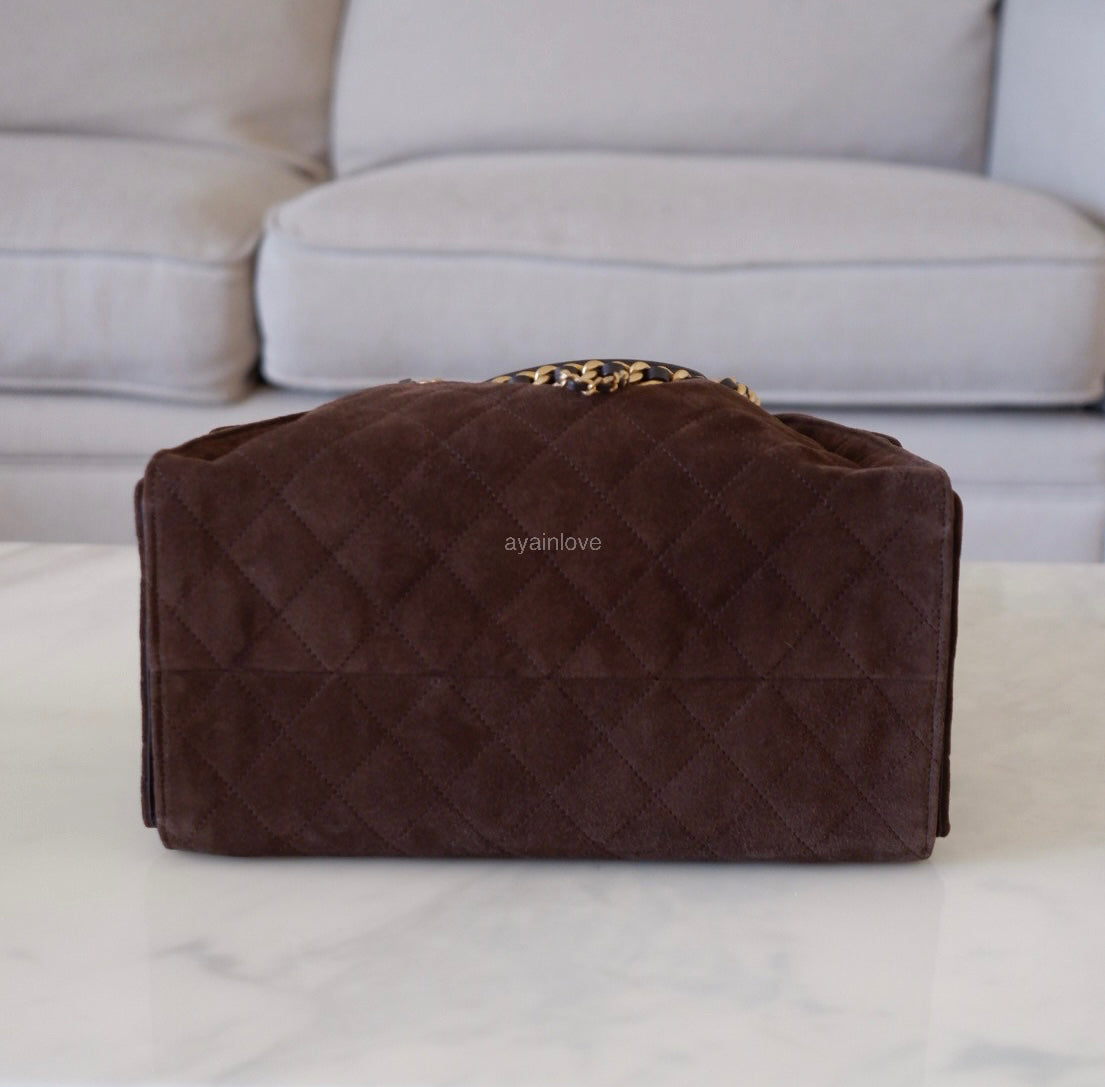 CHANEL 26C Dark Brown Suede Calfskin Medium 25 Bag Gold Hardware