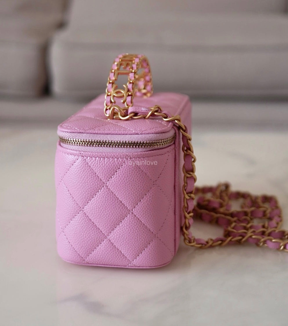 CHANEL 22S Pick Me Up Pink Caviar Top Handle Vanity Brushed Gold Hardware