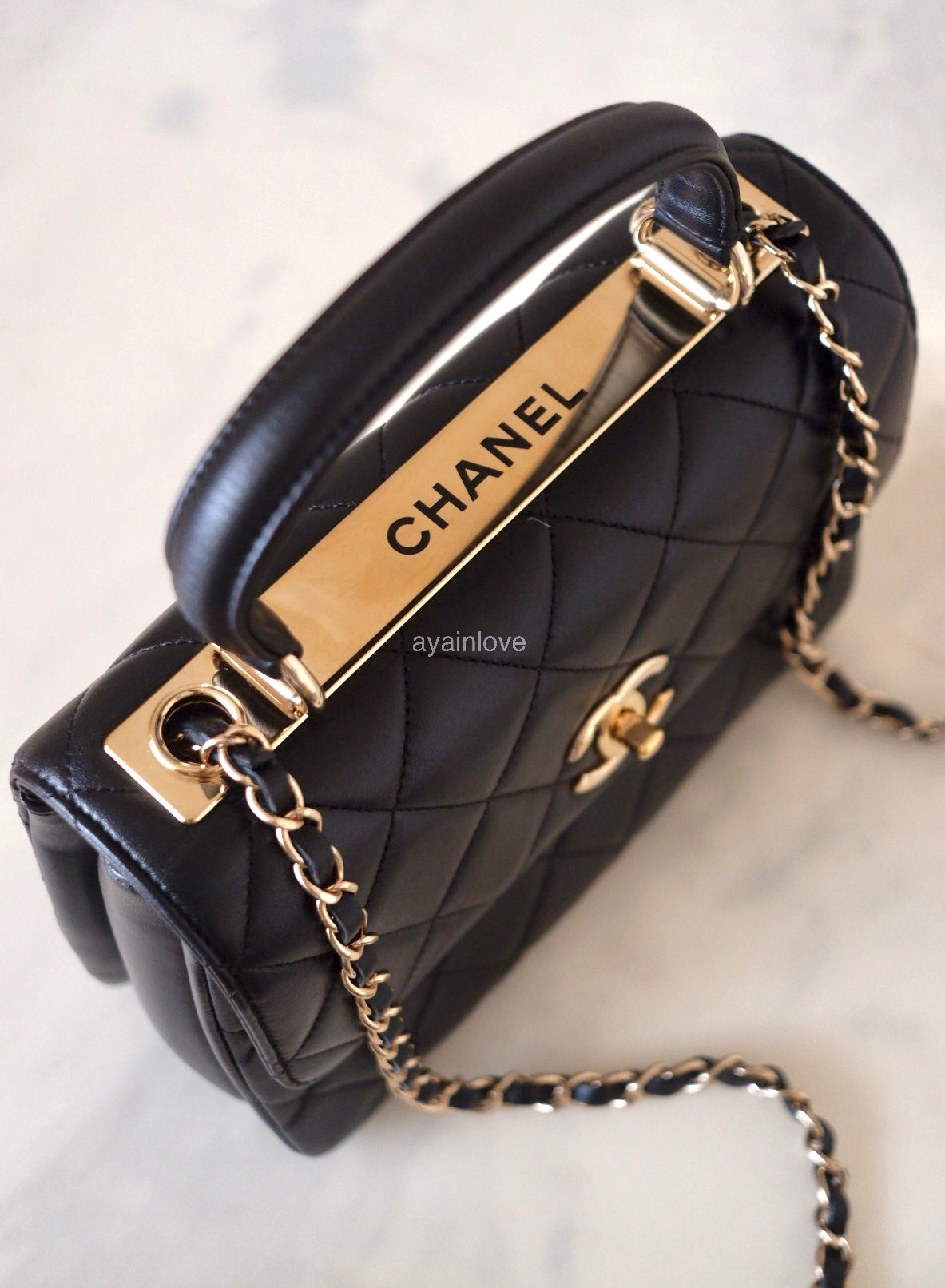 CHANEL Black Small Trendy Flap Bag Microchipped Light Gold Hardware