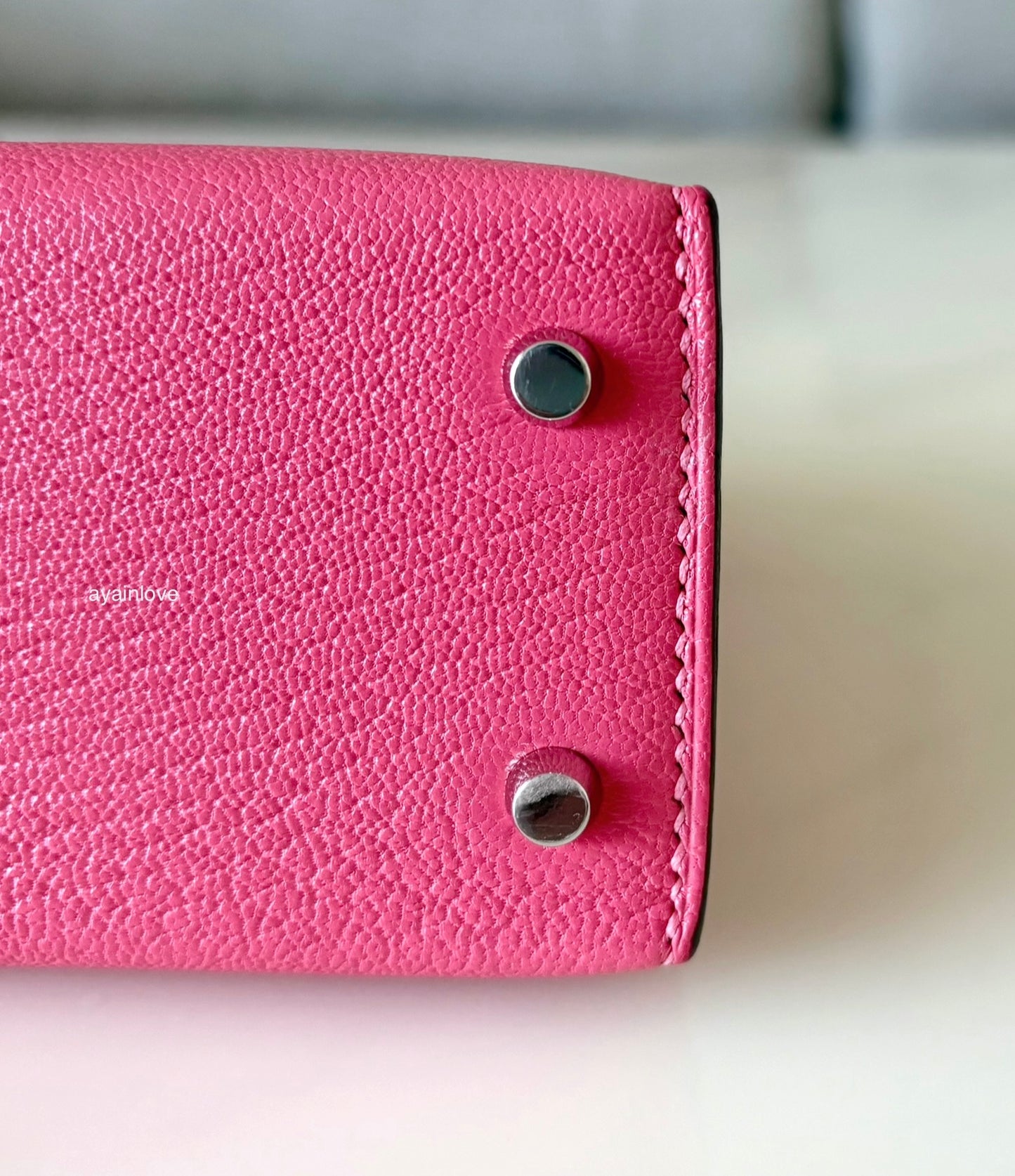 HERMES Mini Kelly 20 Pink Rose Lipstick Chèvre Mysore Palladium Hardware D Stamp