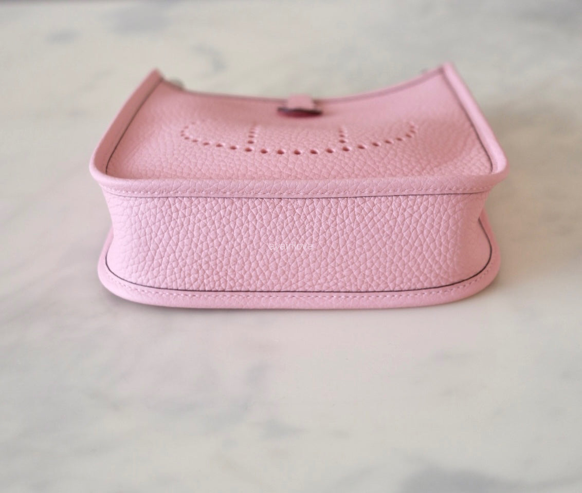 HERMES Mini Evelyne TPM 16 Amazone Rose Sakura Clemence Palladium Hardware W Stamp