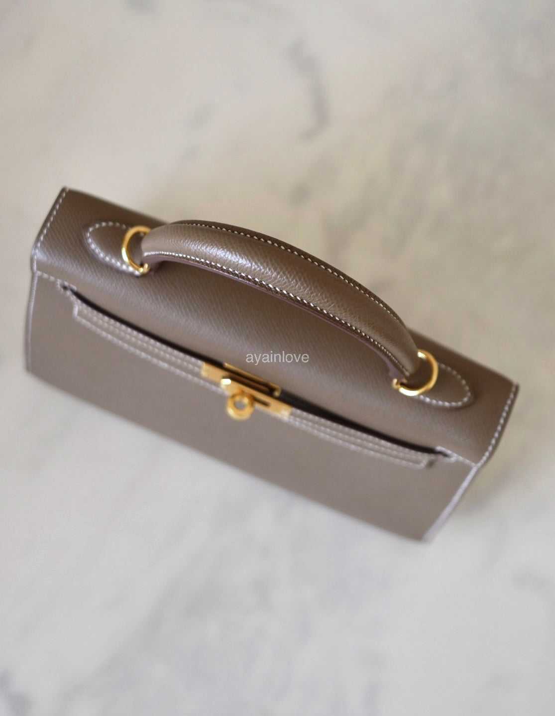 HERMES Kelly 25 Etoupe Epsom Bag Gold Hardware W Stamp