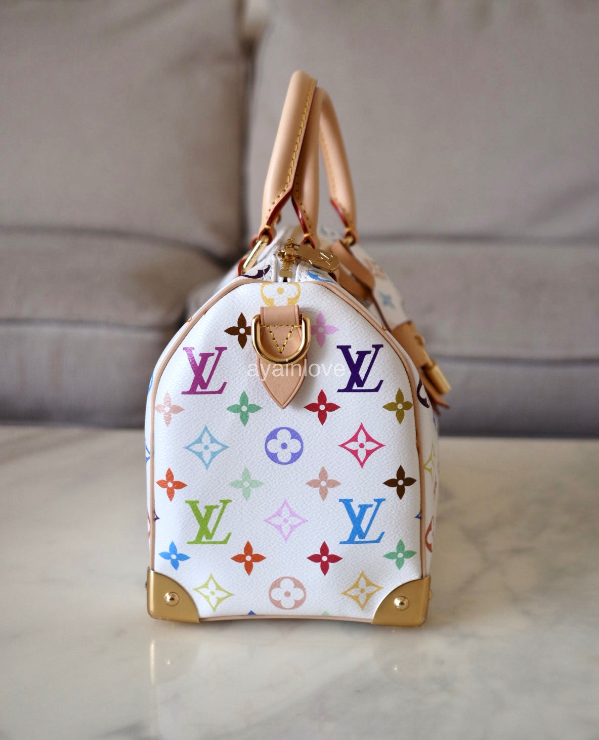 LOUIS VUITTON LV x TM White Multicolour Murakami Speedy 25 Gold Hardware