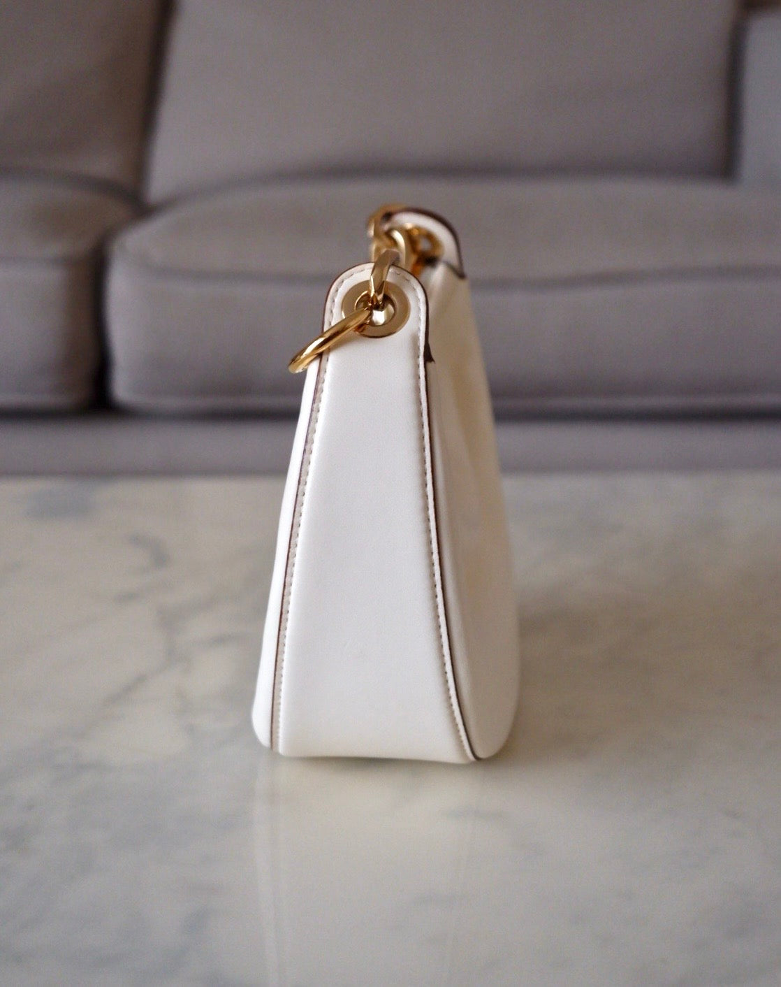 VALENTINO Vlogo Ivory Moon Zip Up Mini Hobo Bag Gold Hardware
