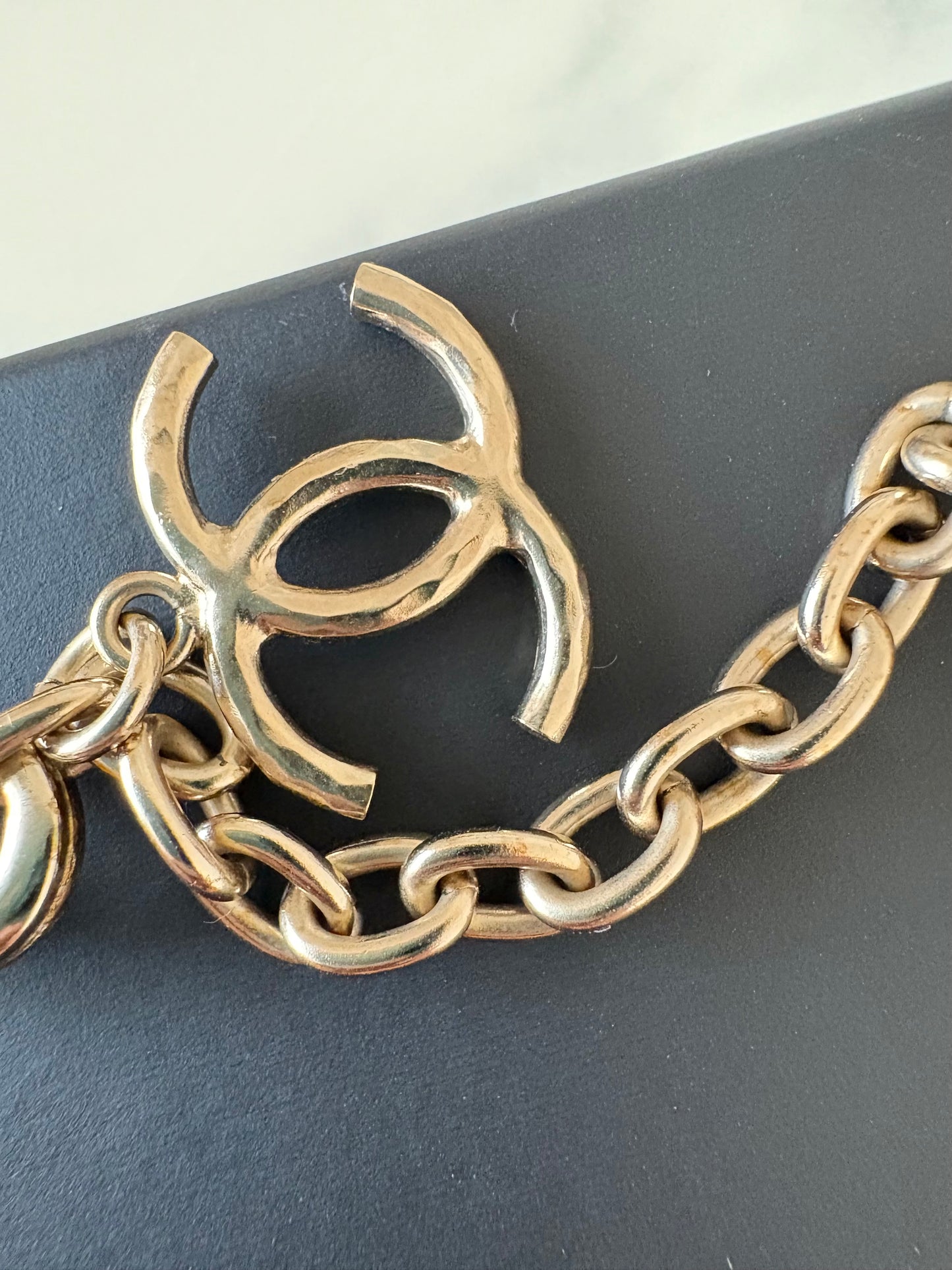 CHANEL 17C Logo CC Necklace Light Gold Hardware