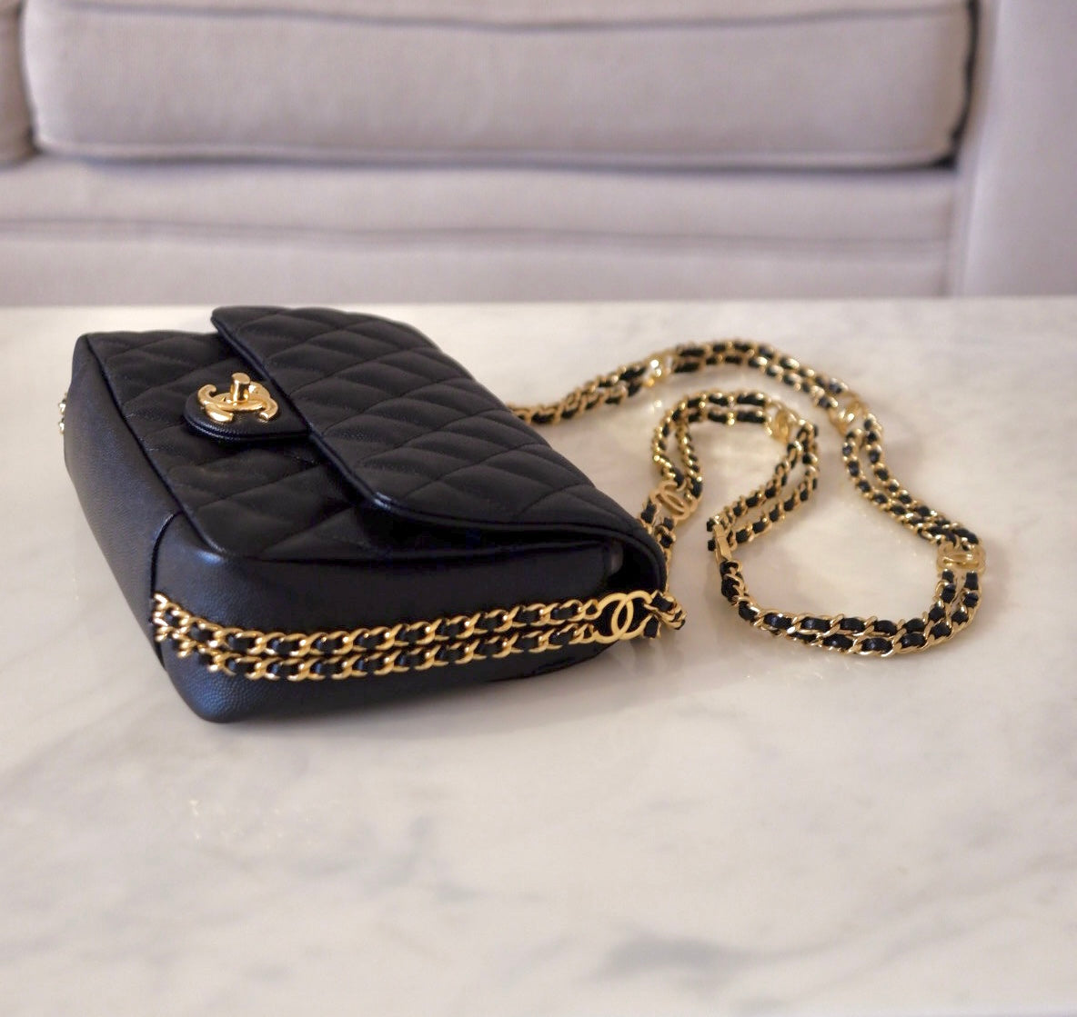 CHANEL 23C Black Caviar CC You 24cm Small Flap Bag Gold Hardware