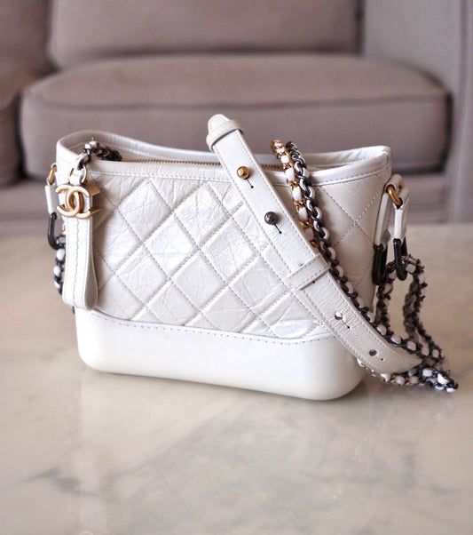 CHANEL White Calf Skin Small Gabby Gabrielle Bag Mixed Hardware