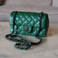 CHANEL Green Caviar Classic Quilted Rectangular Mini Flap Bag Ruthenium Hardware