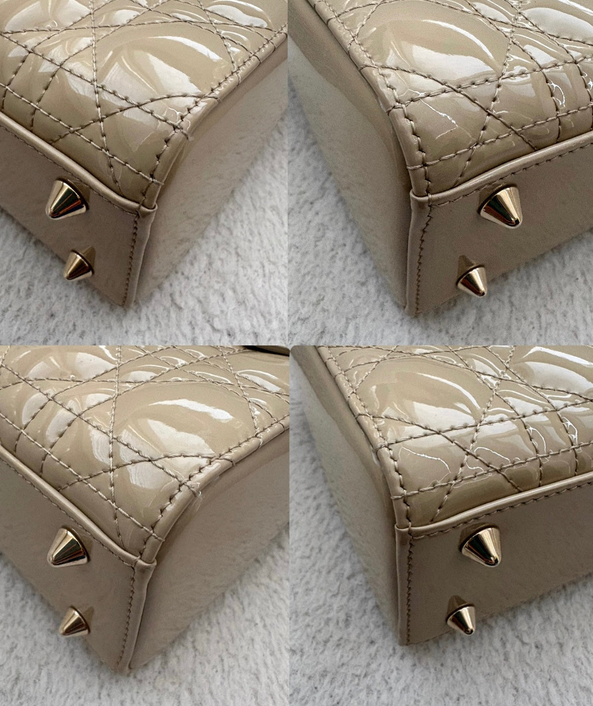 DIOR Small Lady Dior Beige Patent Cannage Calf Skin Bag