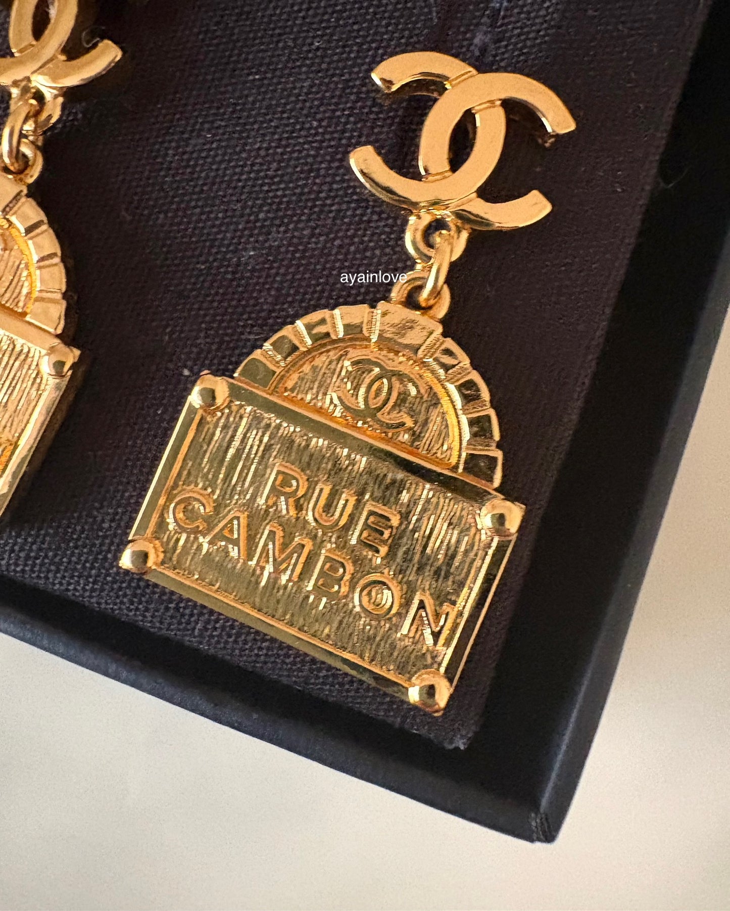 CHANEL 22A Rue Cambon CC Logo Drop Earrings Gold Hardware