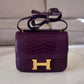 HERMES Constance Mini 18 Amethyst Purple Matte Alligator Leather Gold Hardware Y Stamp