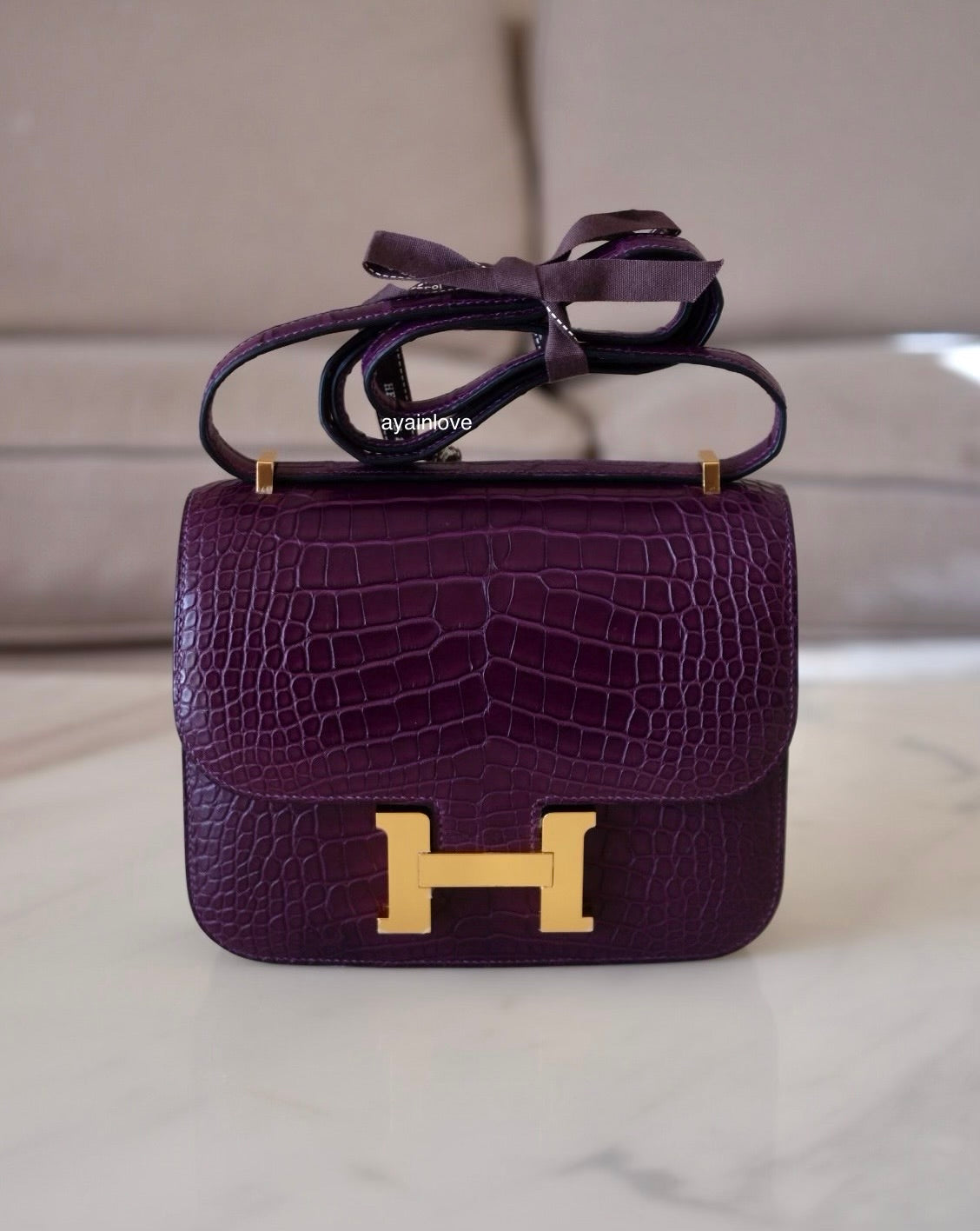 HERMES Constance Mini 18 Amethyst Purple Matte Alligator Leather Gold Hardware Y Stamp